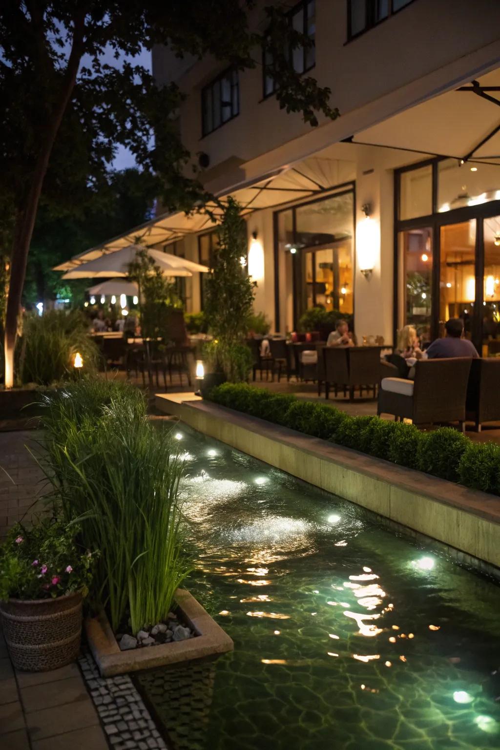 Submerged illumination appends a mesmerizing and serene ambiance.