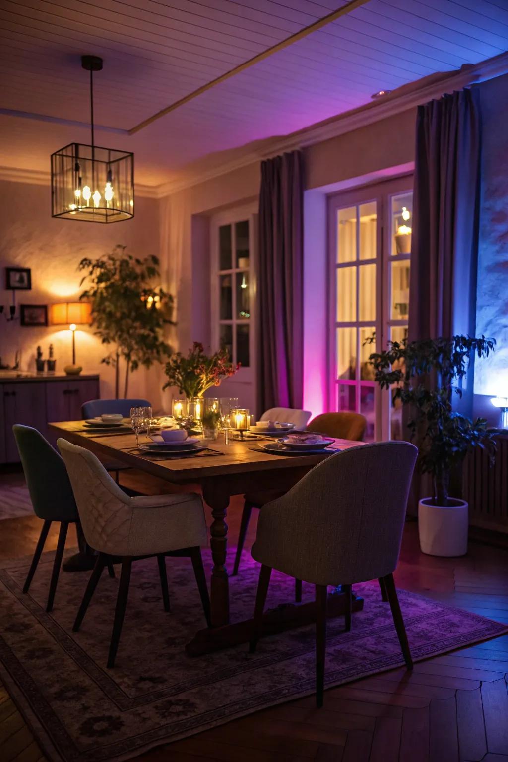 Experiment using colored lighting to achieve a unique and dreamy ambiance.