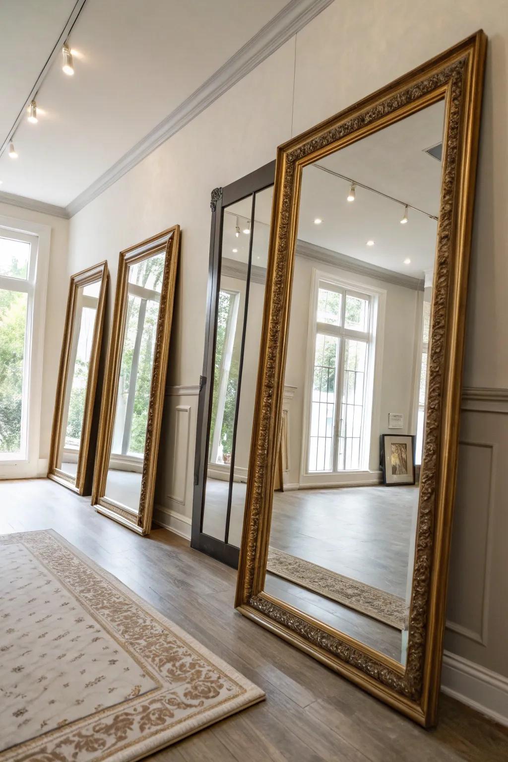 Mirrors elevate illumination and fashion a sense of space.