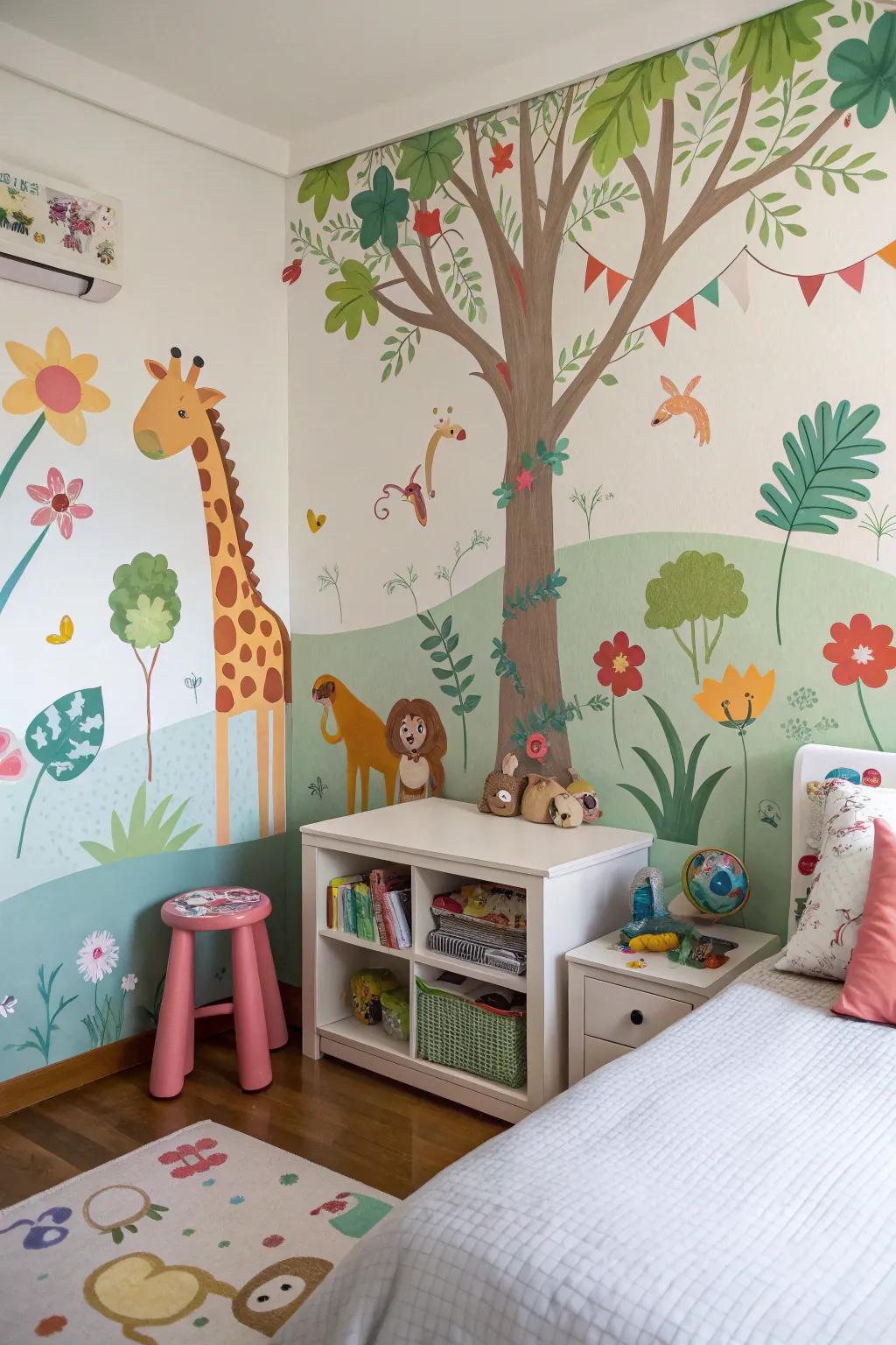 Grand artworks transform kids' rooms into imaginative and playful spaces.