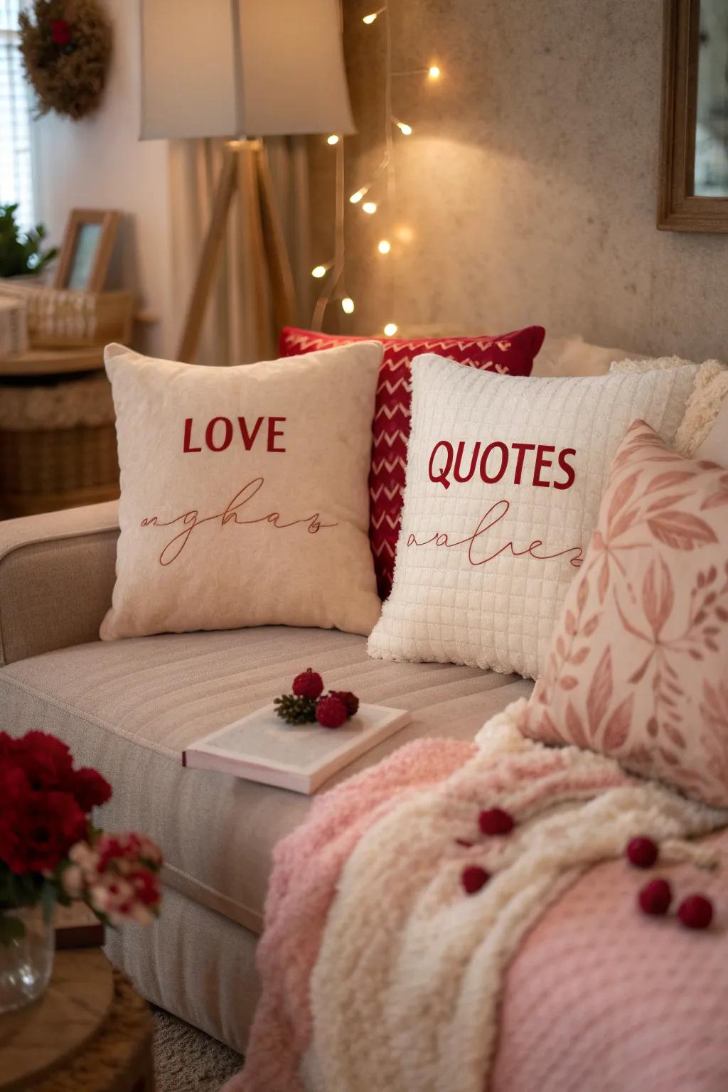 Cozy up your space with delightful themed throw cushions. #ThrowPillows #LoveQuotes