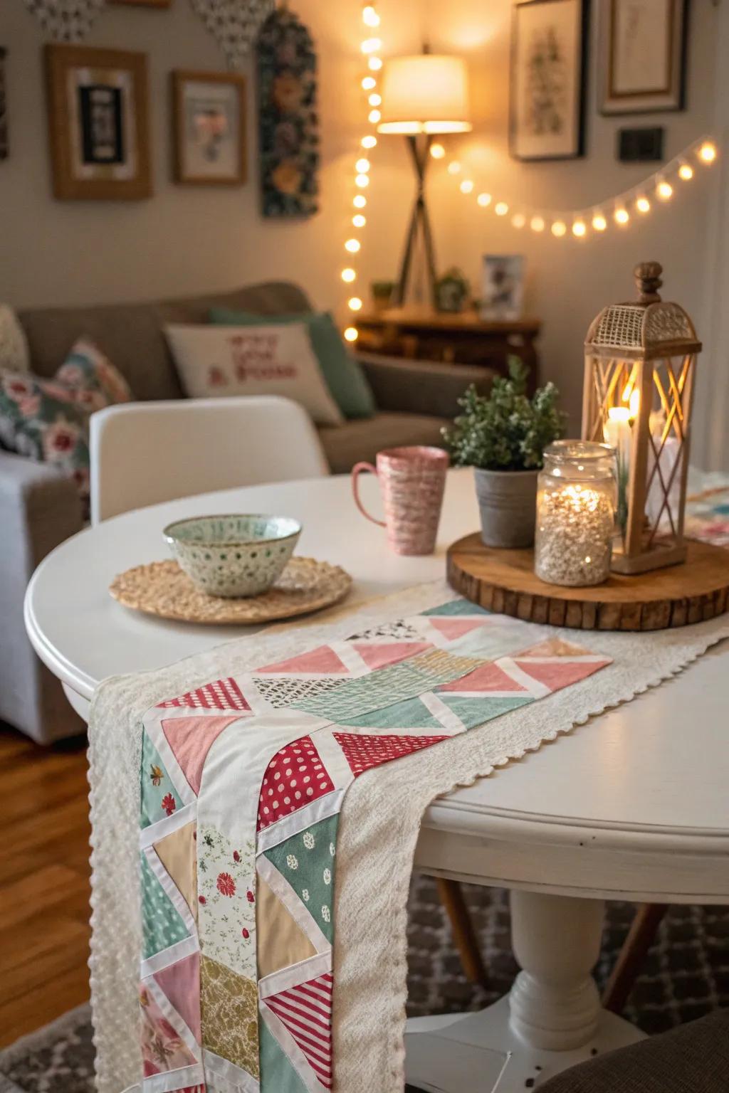 Material remnants make for a unique, personalized table path.