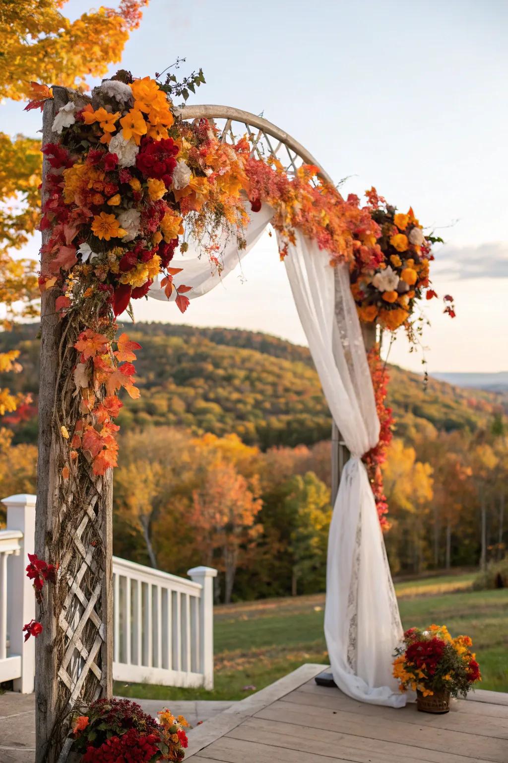 An arch festooned with autumn’s bounty, capturing the seasonal mood.