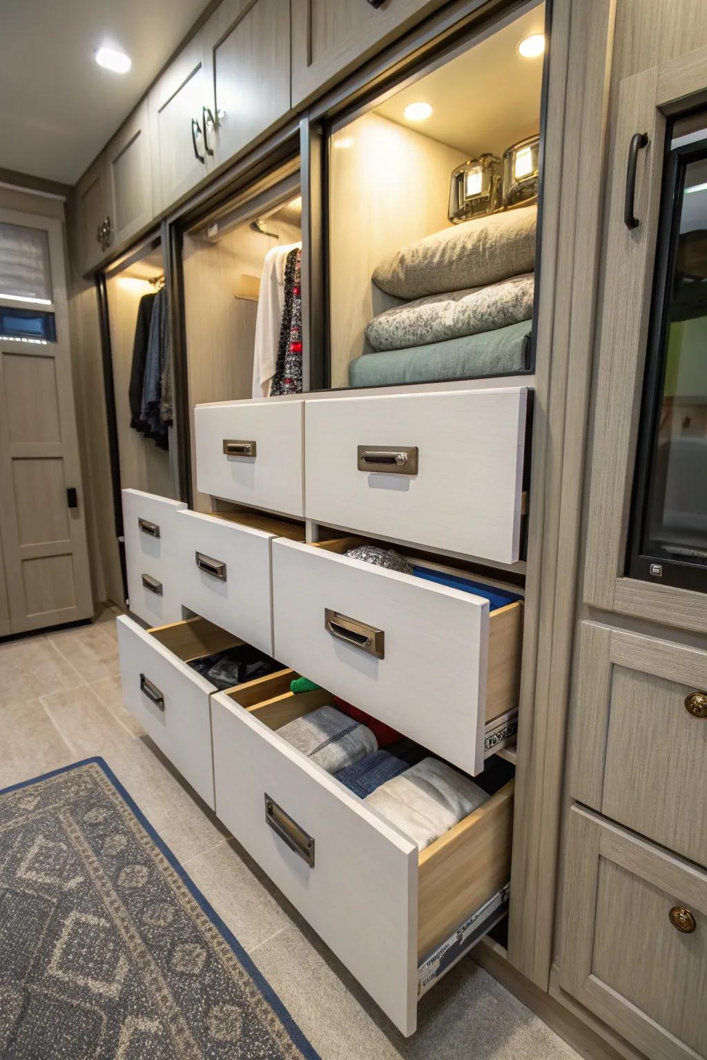 Pull-out drawers improve accessibility and organization.
