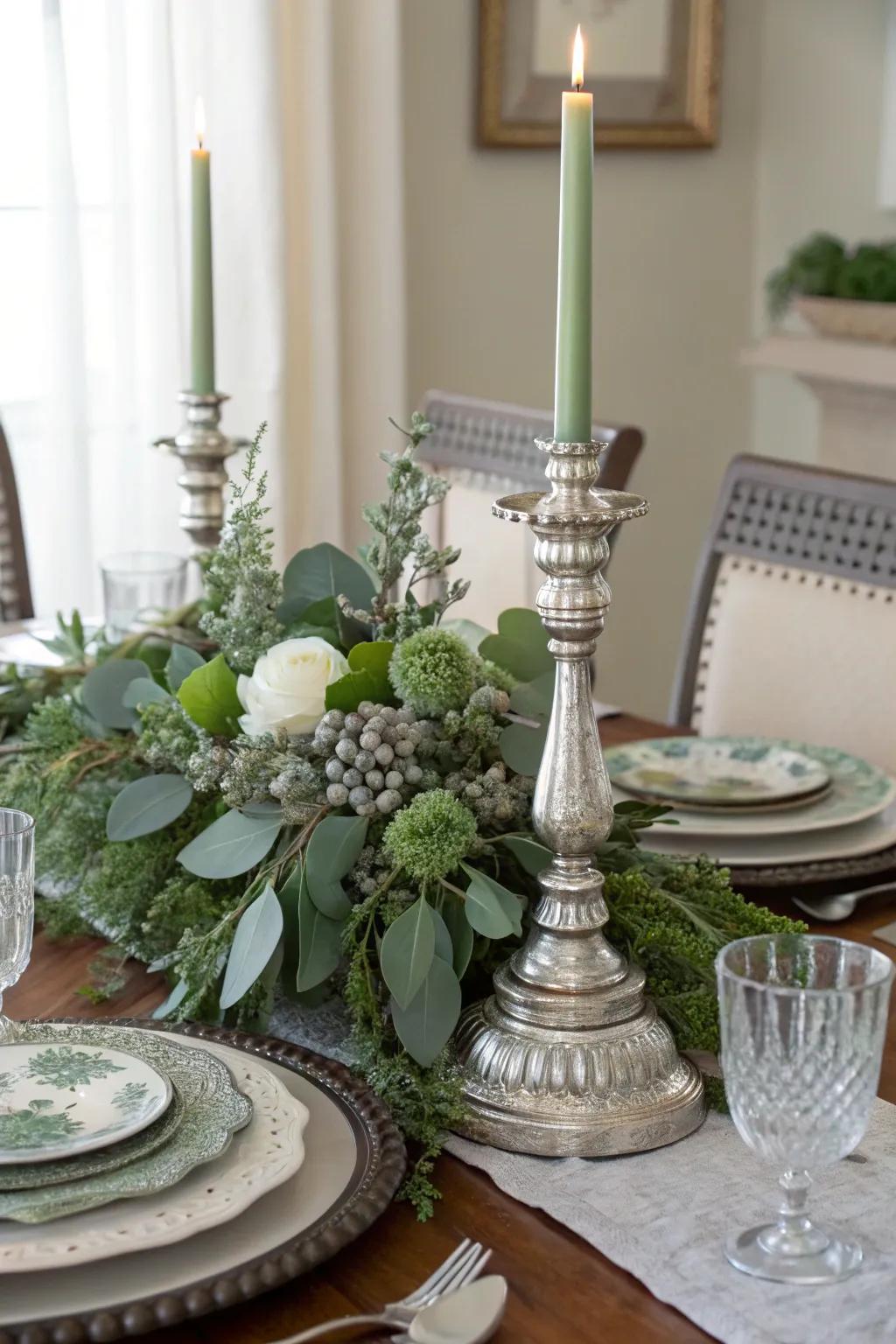 The pairing of sage green and silver results in a sleek, elegant appearance.