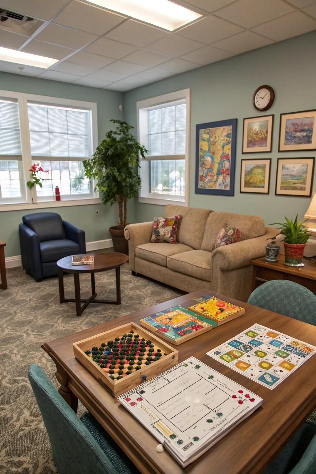 An entertainment corner supports team bonding and light-hearted fun.