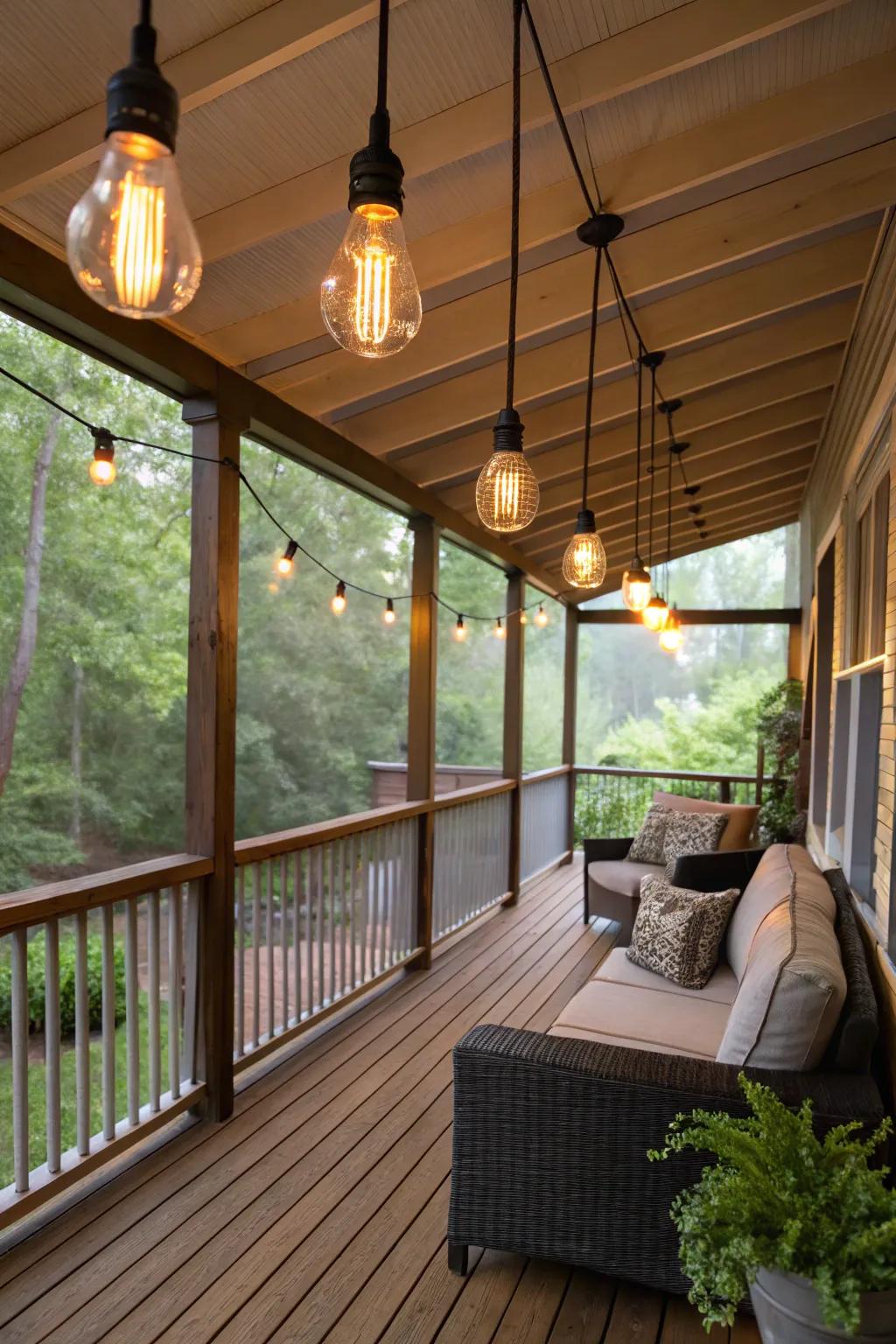 Open lighting bulbs introduce vintage charm and warmth.