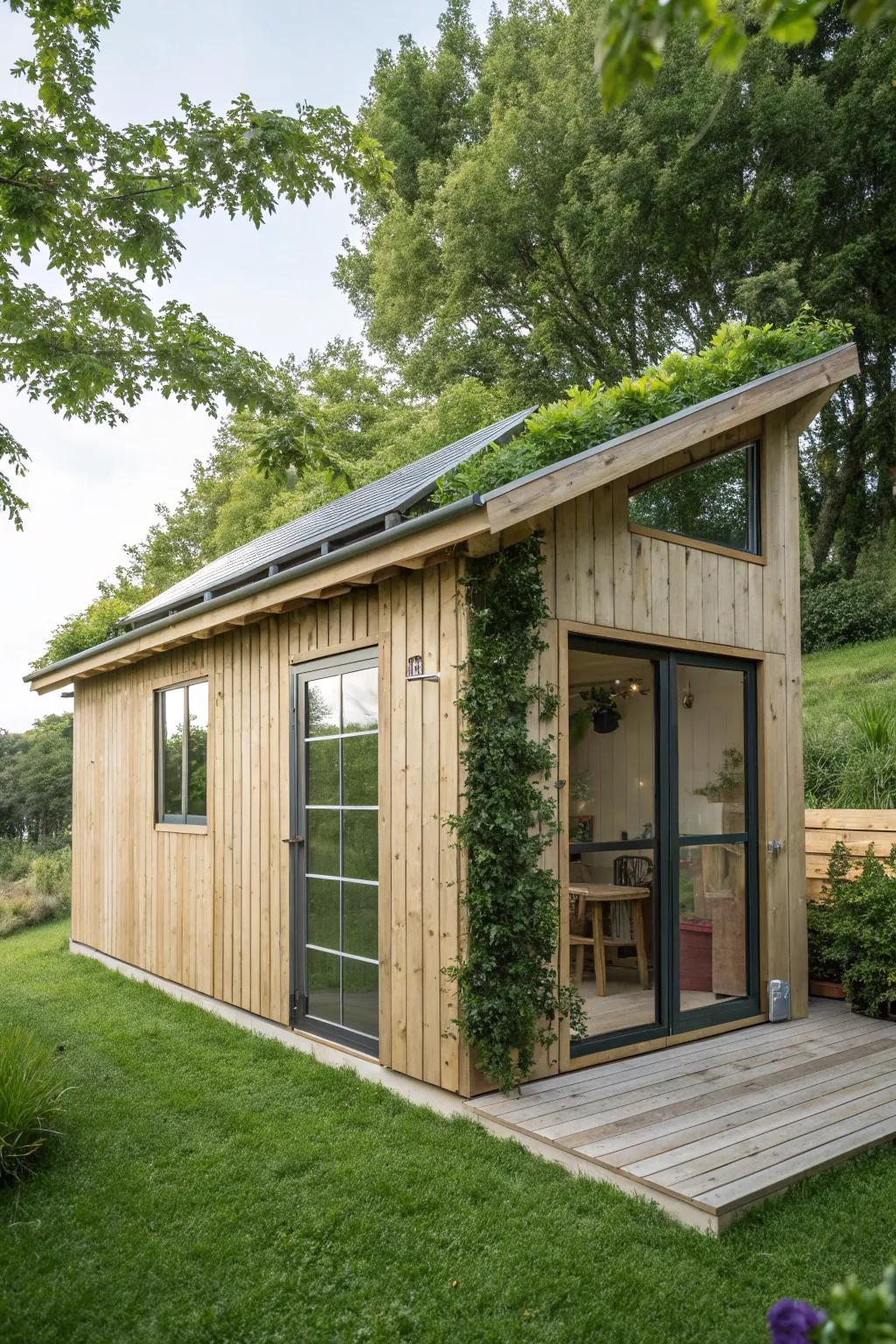 Convert your she shed into an eco-friendly area through sustainable materials and design.