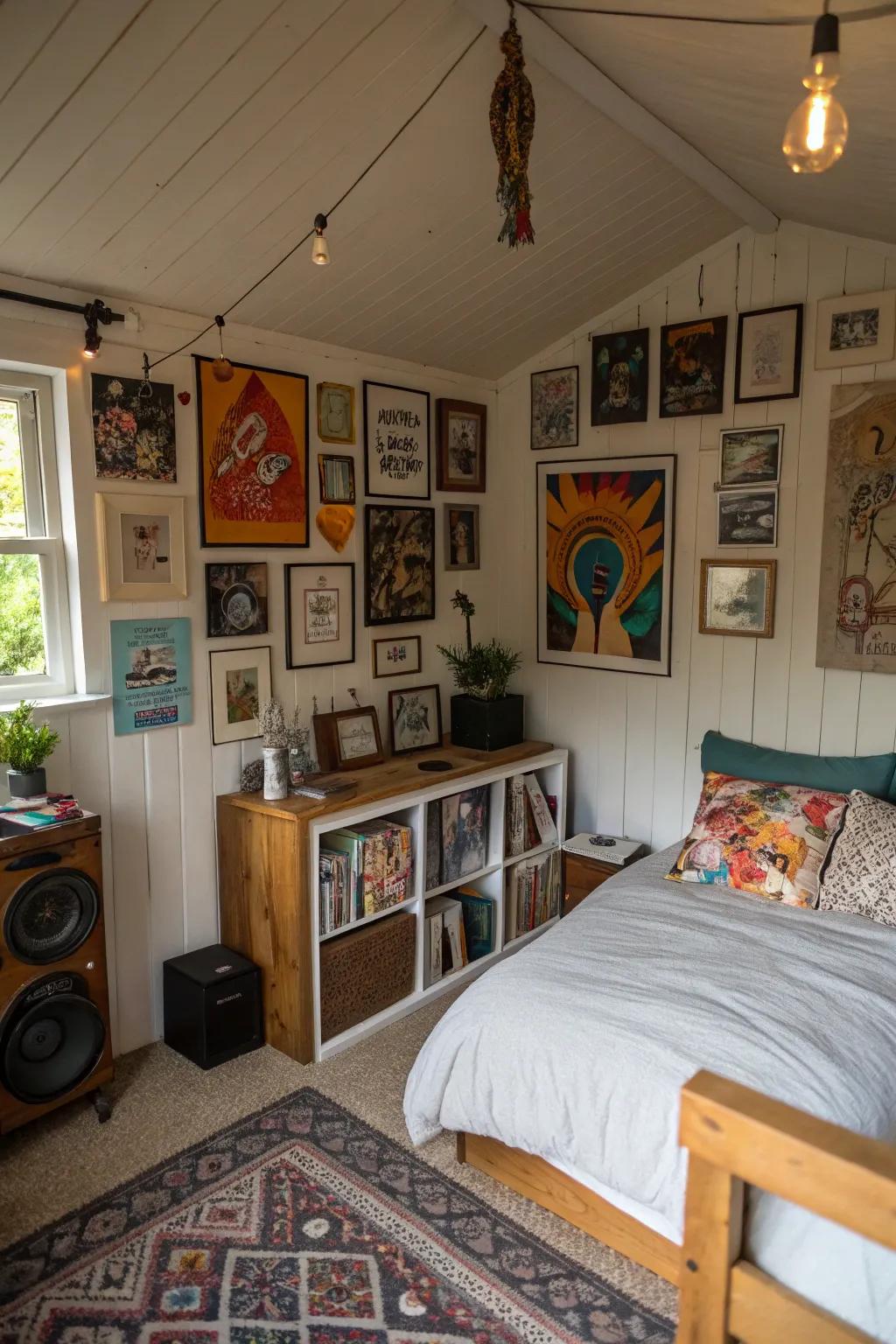 Personal artwork adds a unique touch to your shed bedroom.