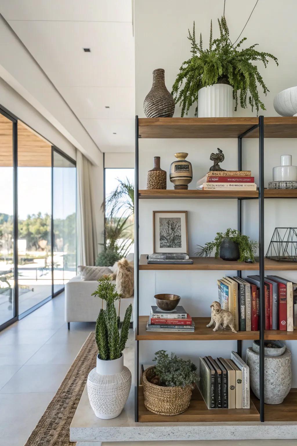 An imbalanced shelf blueprint renders a bold design statement.