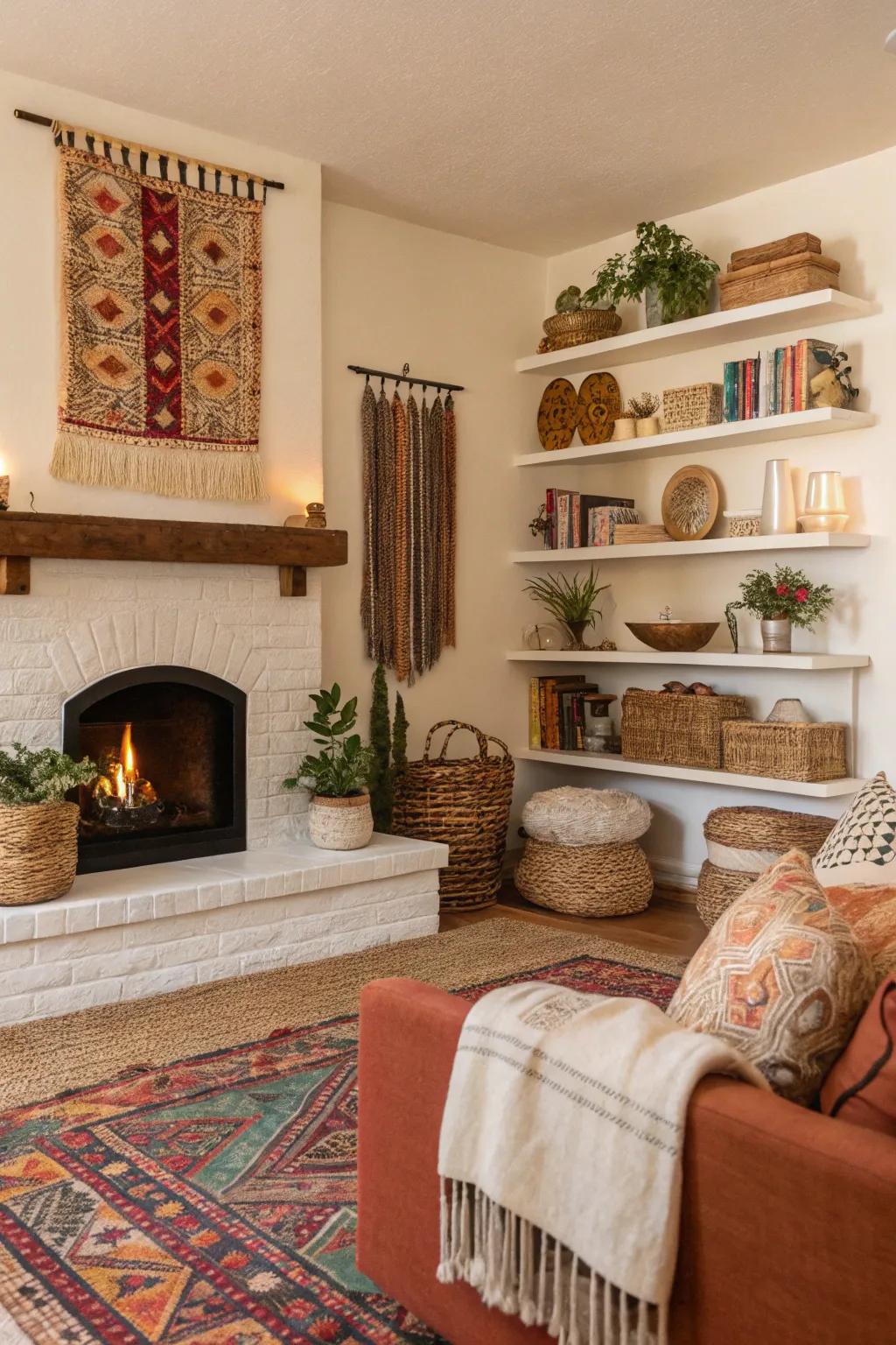 Free-spirited decor adds vibrant energy to the living space.