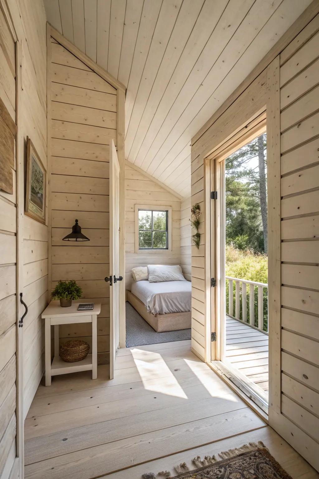 Light shiplap may make compact bedrooms seem more open and airy.