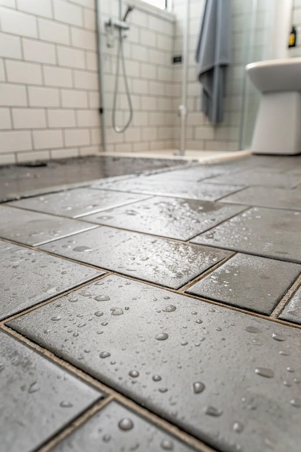 Concrete floors lend a contemporary urban vibe to your shower area.