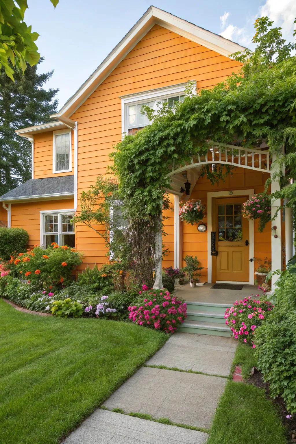Sunny orange siding for a bold and cheerful home exterior.