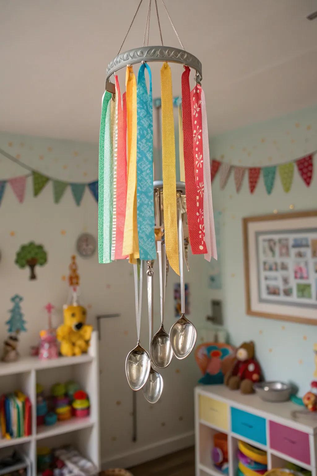 Weave scraps append a playful component to this silverware wind chime.