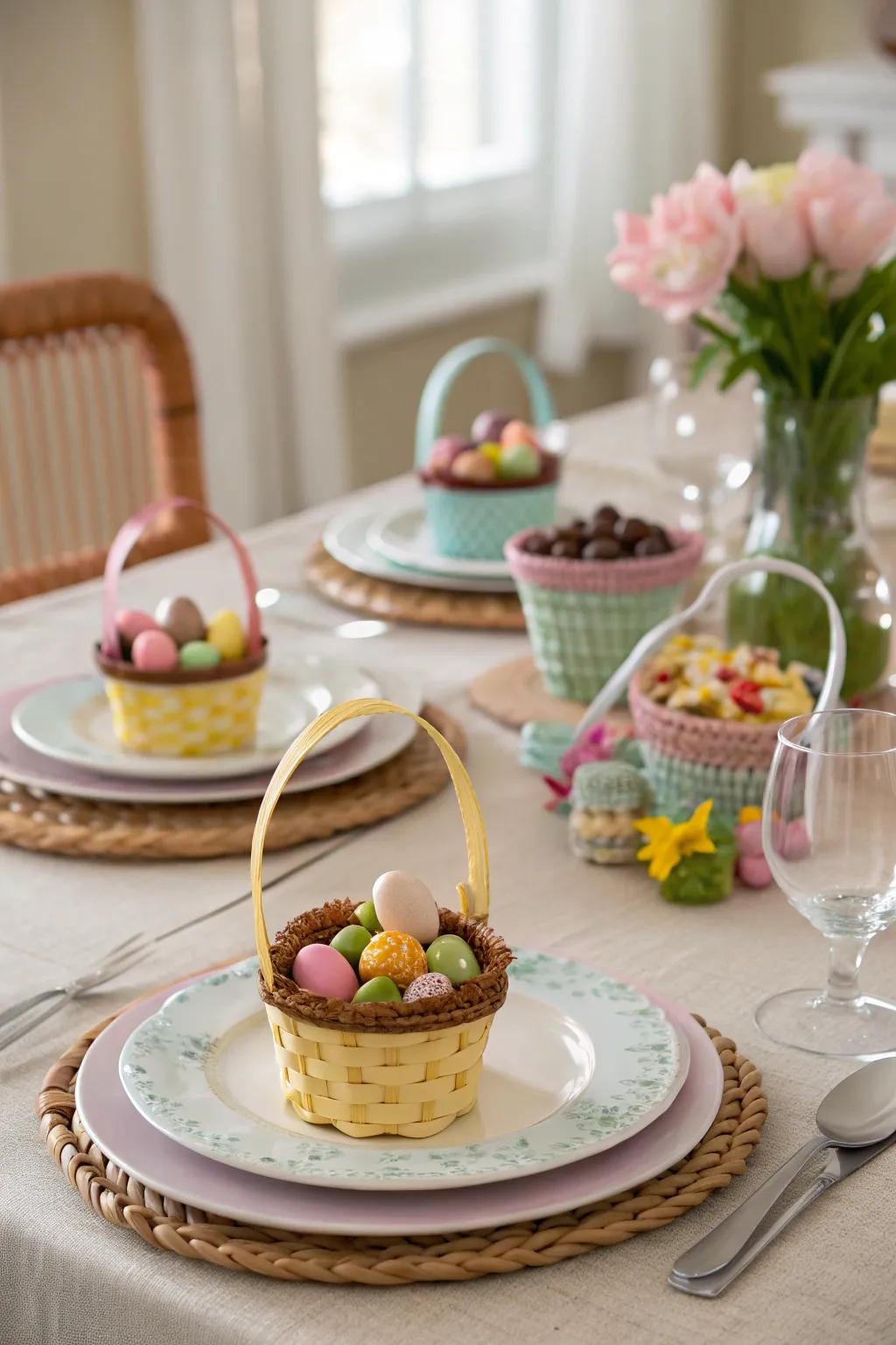 Mini baskets with treats add an element of surprise.