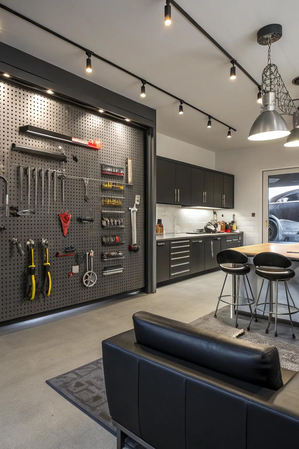 Organize in style using a versatile pegboard wall.
