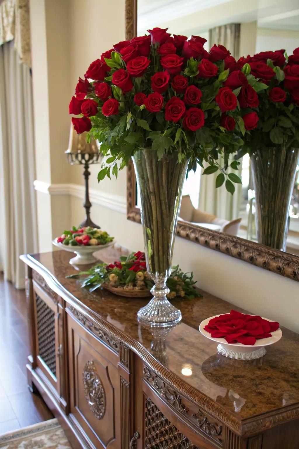 A falling rose arrangement for an elegant statement.