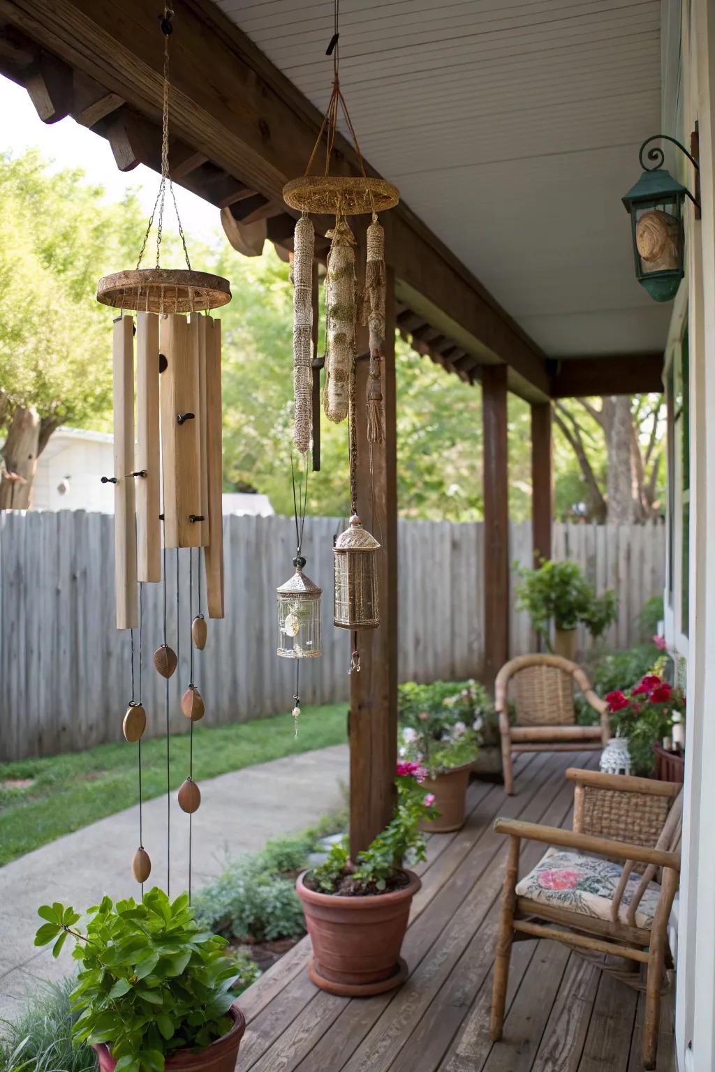 Let the wind play with rustic sound makers.
