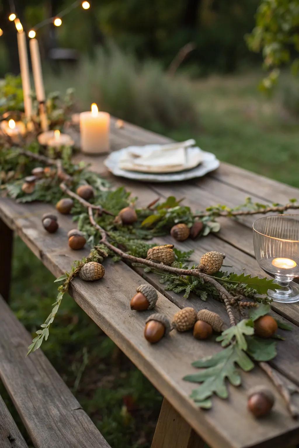 Naturally sourced elements contributing natural charm to a rustic table.