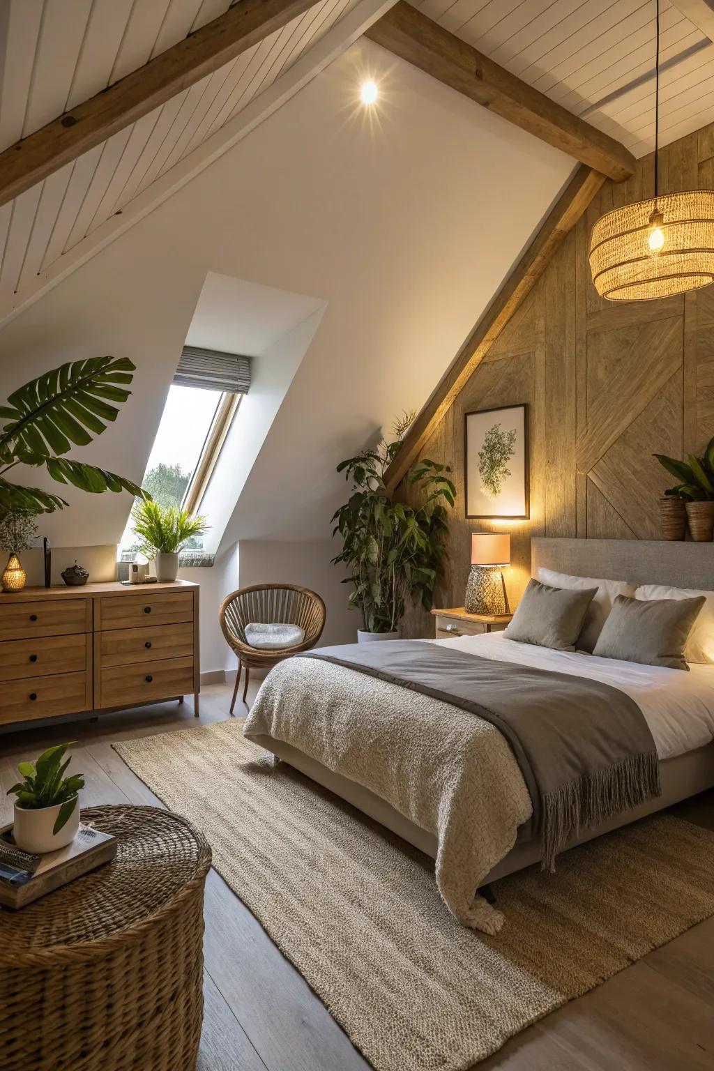 Strategic lighting highlights the elegance of this painted ceiling.