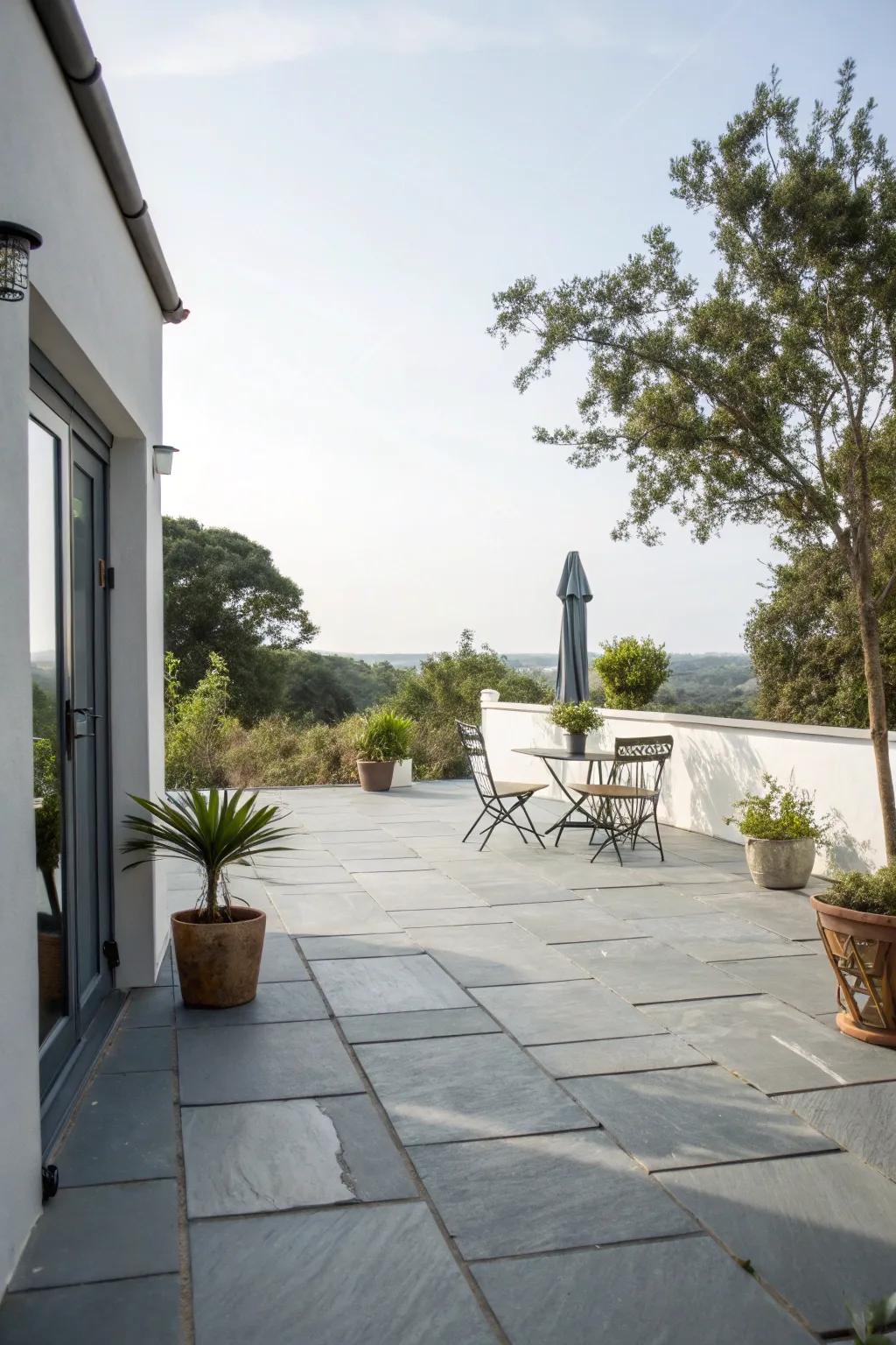 A minimalist slate patio showcasing the beauty of natural stone.