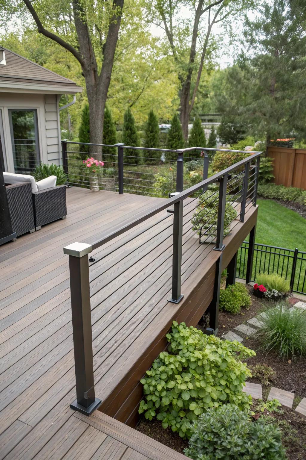 New railings giving a fresh look to a compact deck.