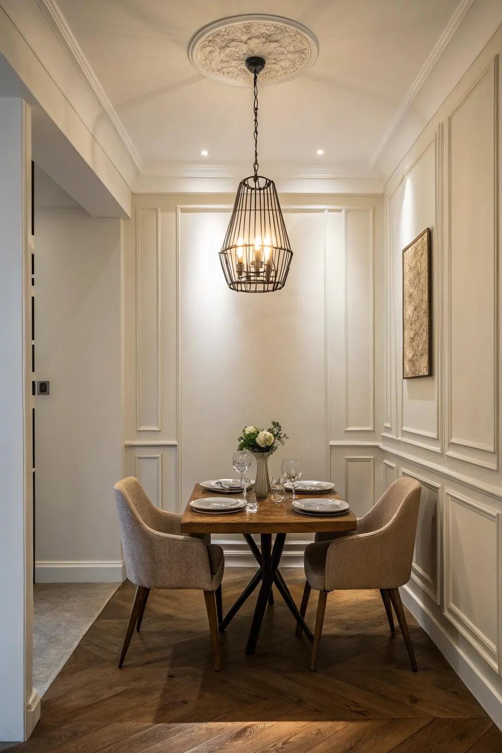 Minimalist illumination proffers understated grace, accentuating the room's aspects.