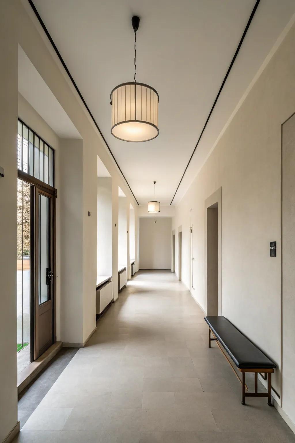 Minimalist decor can cultivate a serene and uncluttered hallway.