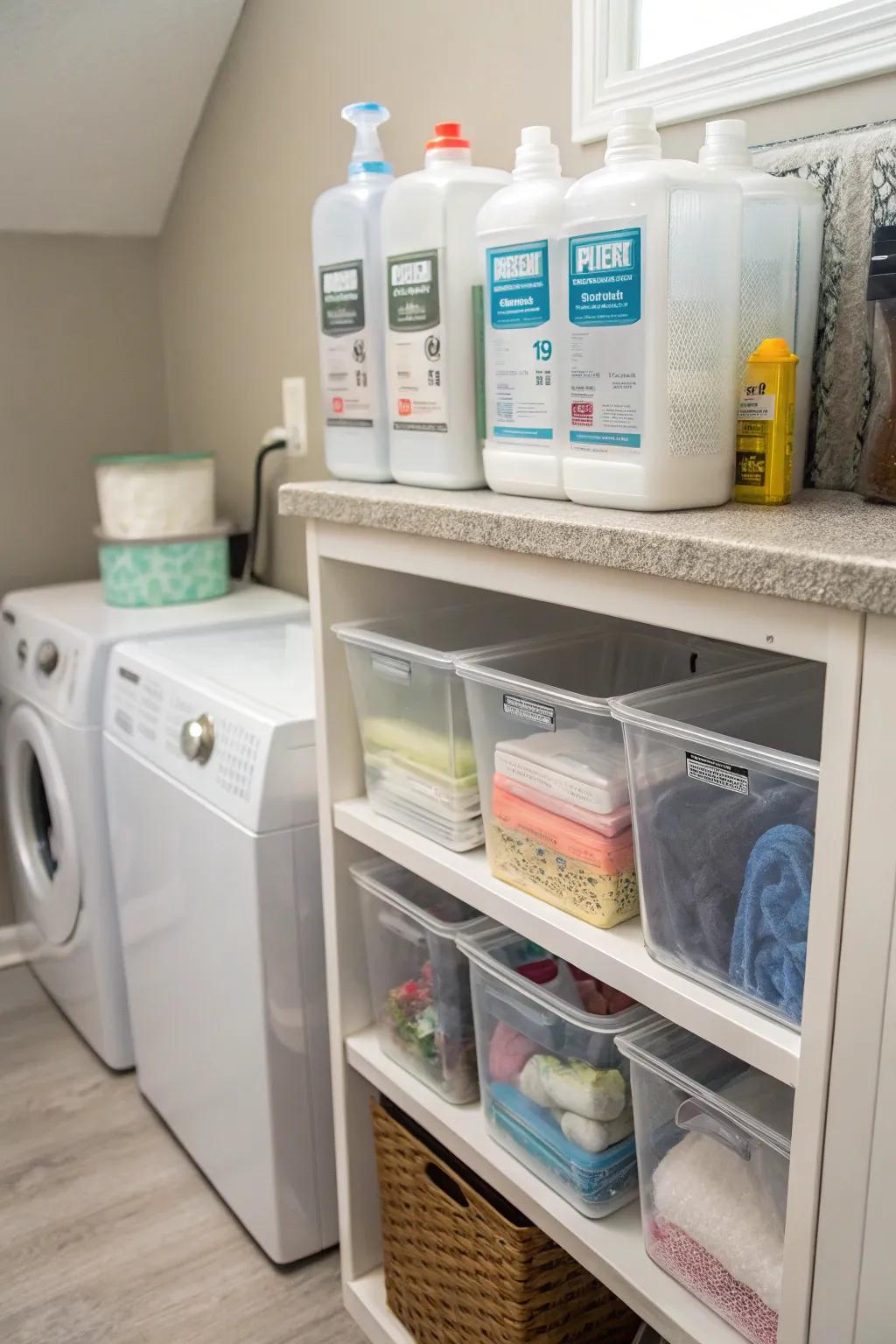 Clean, orderly aesthetics and easy access are provided by clear containers.