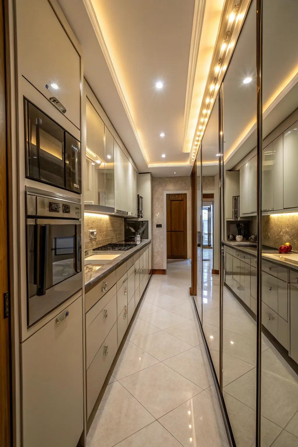 Polished surfaces establish an illusion of a more expansive area.