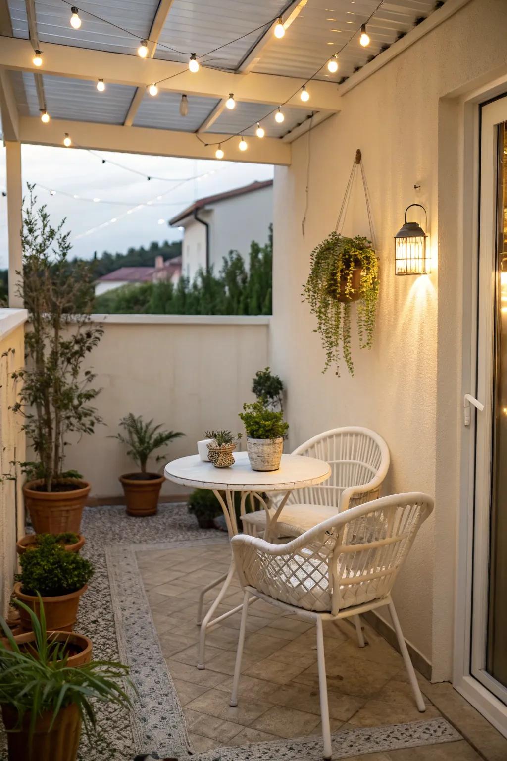 Light shades expand the visual space of a small patio.