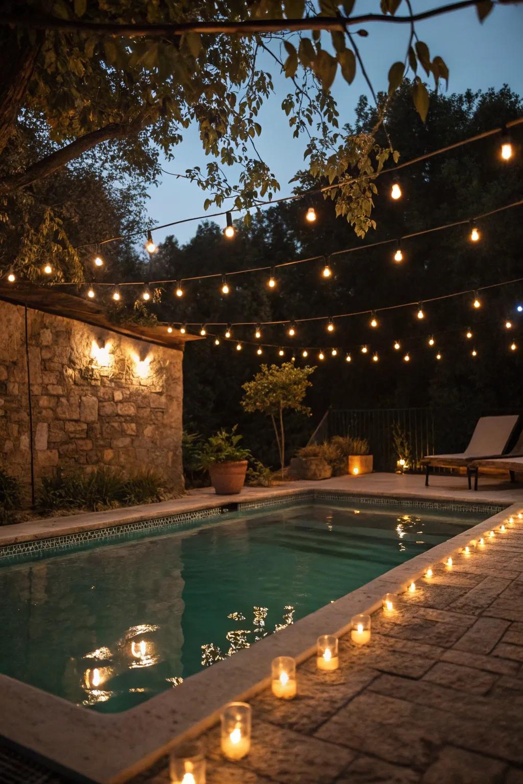 Inventive illumination transforms this small pool into a nocturnal paradise.