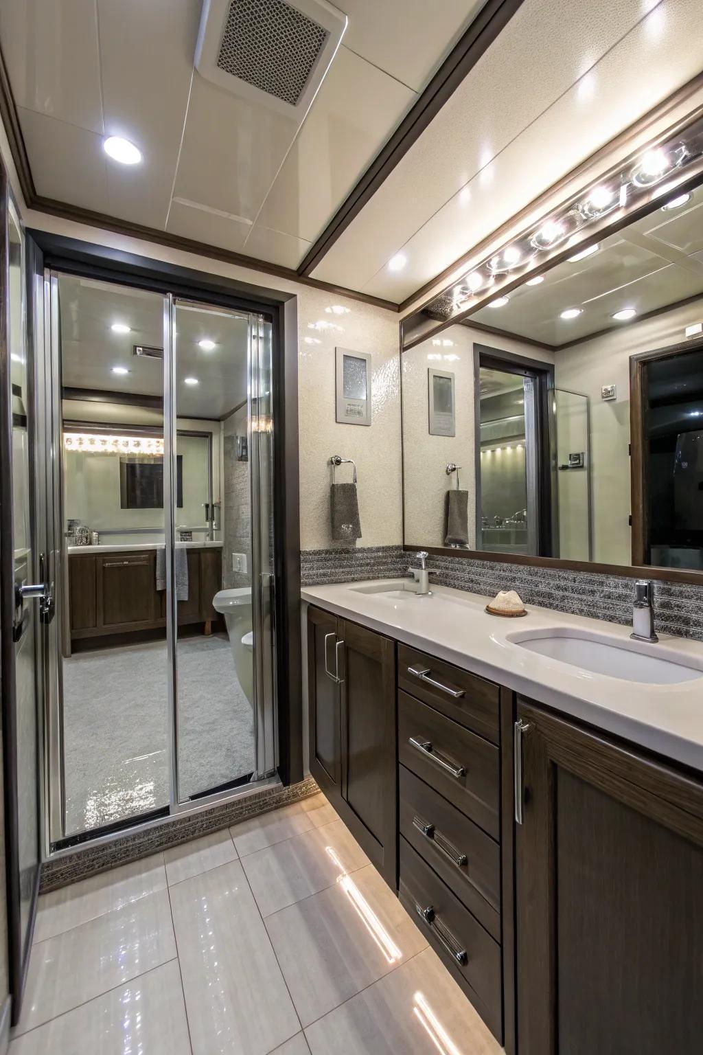 Reflective surfaces add light and a sense of spaciousness.