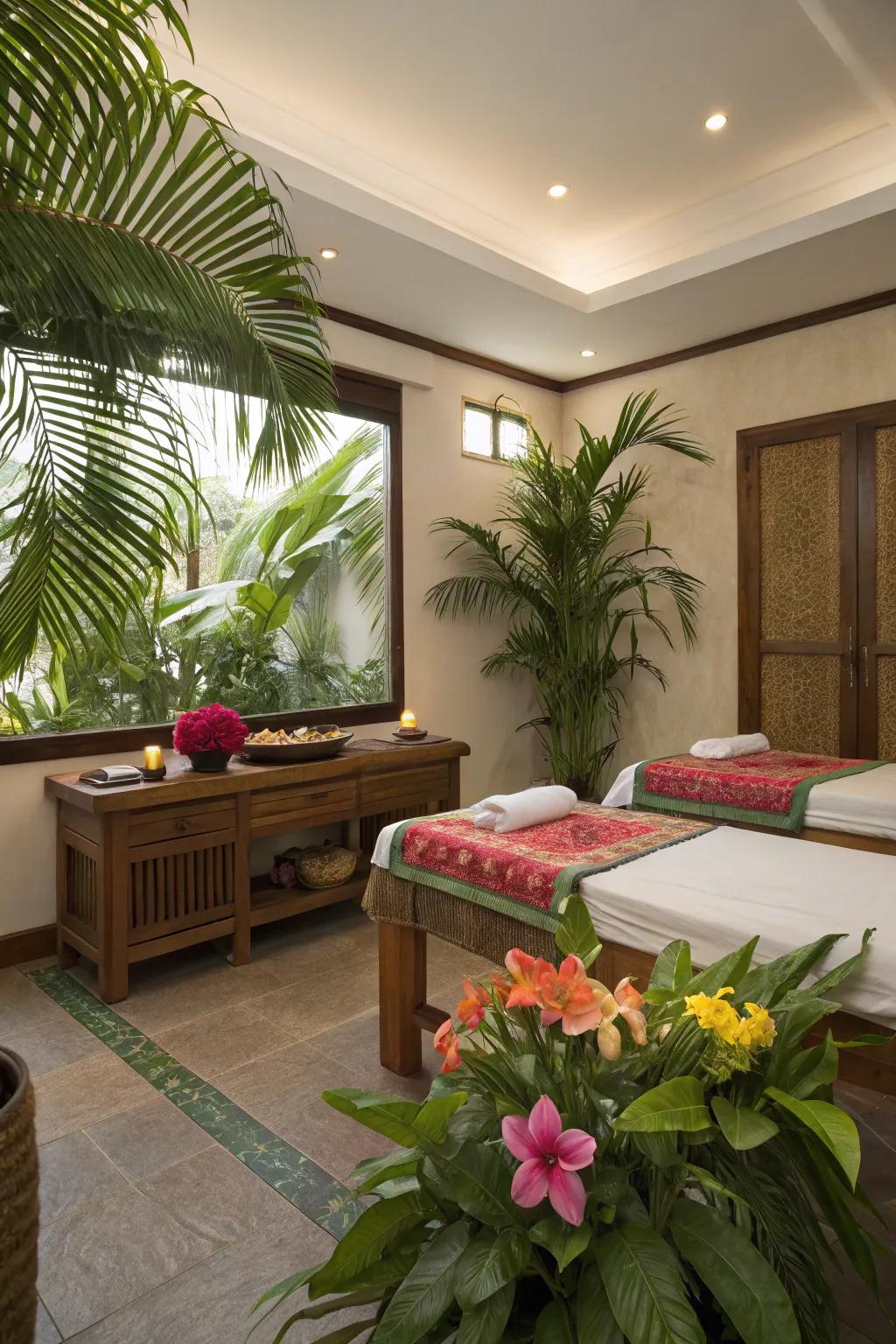 Theme based decor creating an escape in a spa room