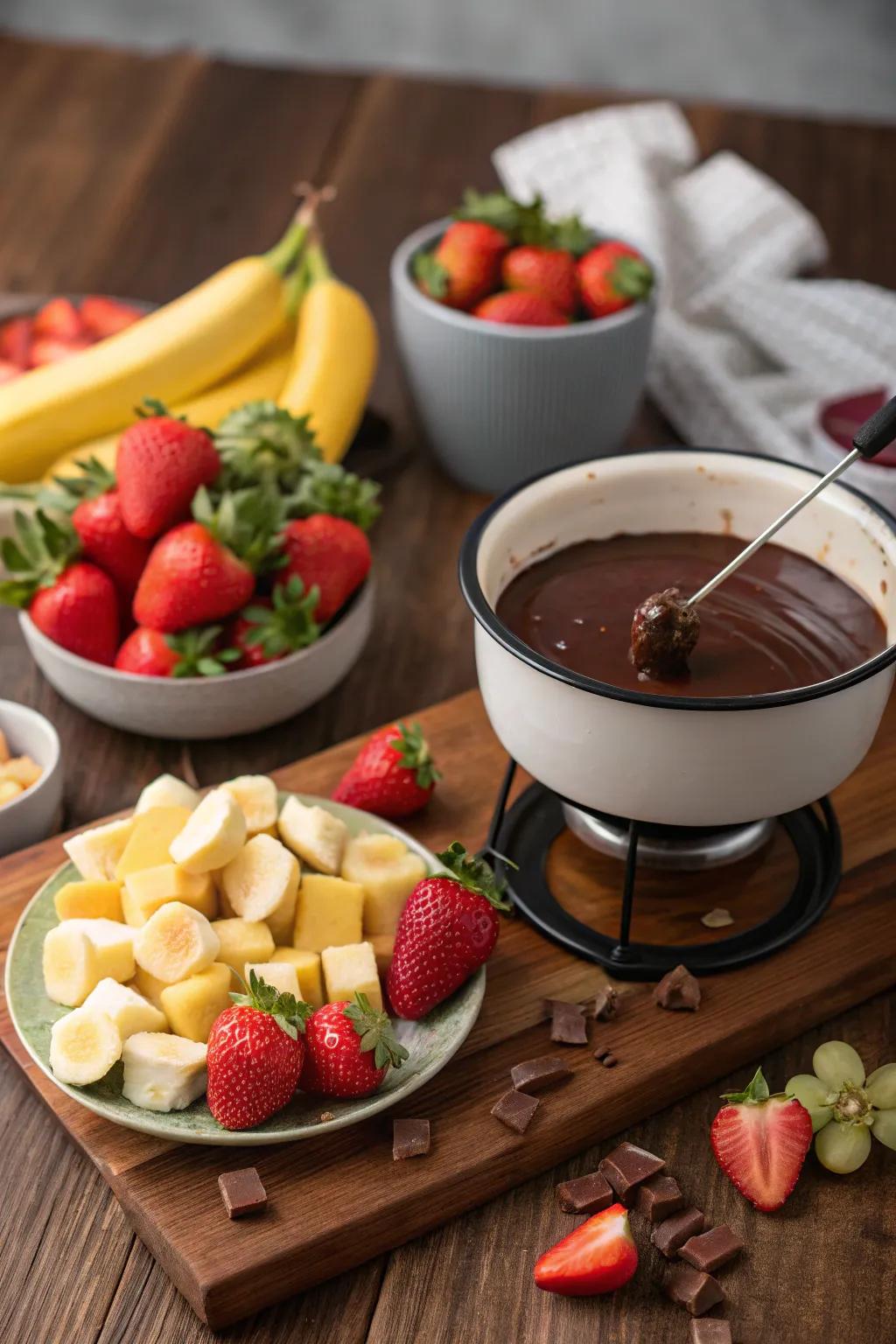 A lush chocolate fondue for a sugary indulgence.