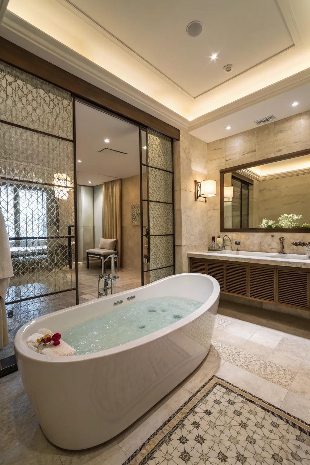 A wet room offers a seamless, luxurious experience.