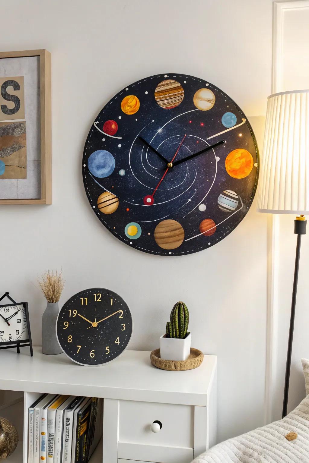 Stellar-inspired wall clocks blend practicality with cosmic design.