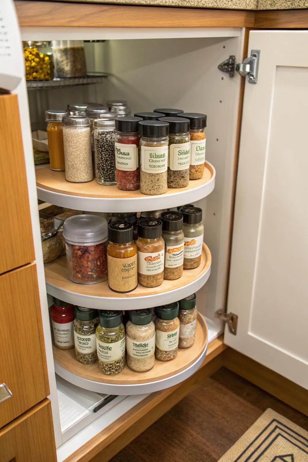 A Lazy Susan maximizes storage in small spaces.