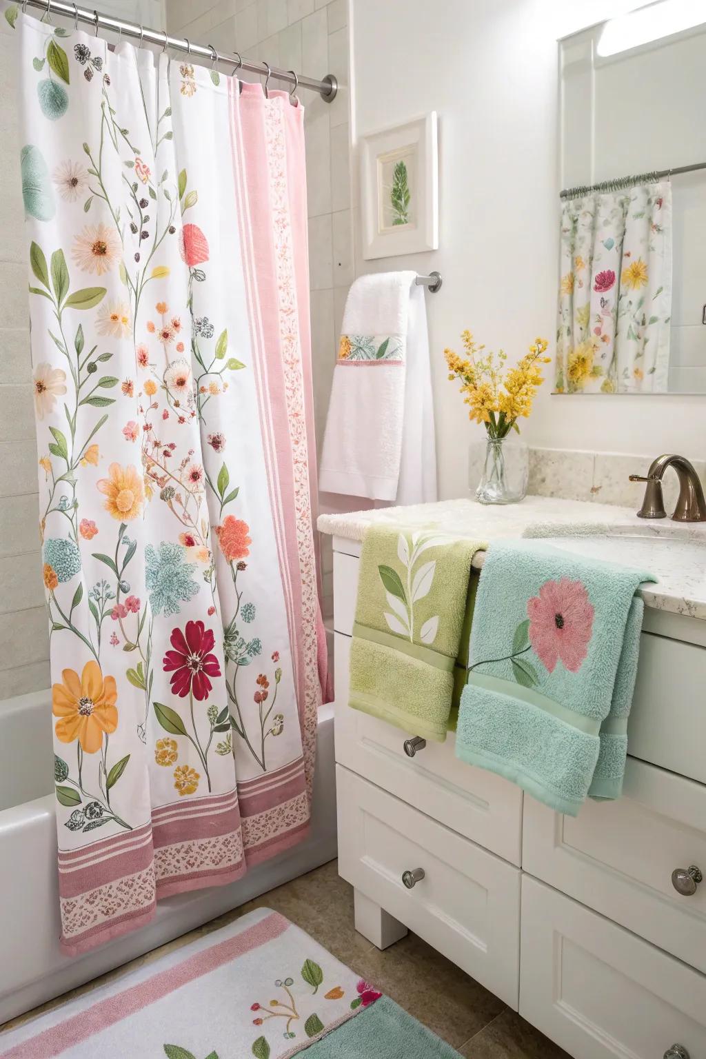 Spring-themed bathing chamber decor can make a significant impact.