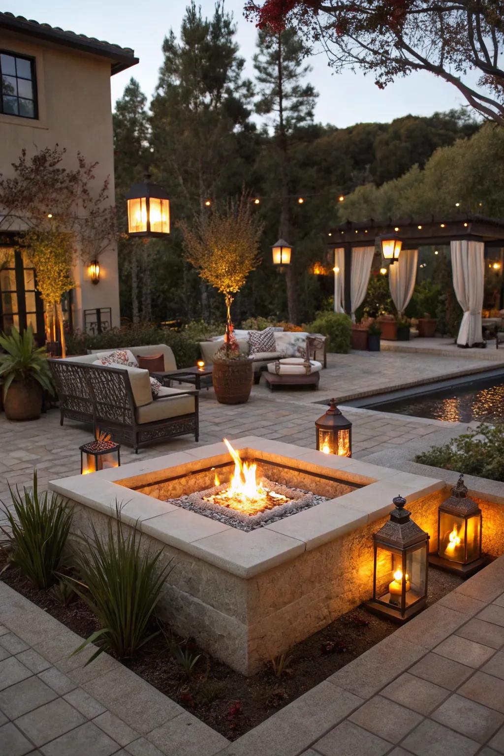 Fire and water come together for a striking patio centerpiece.