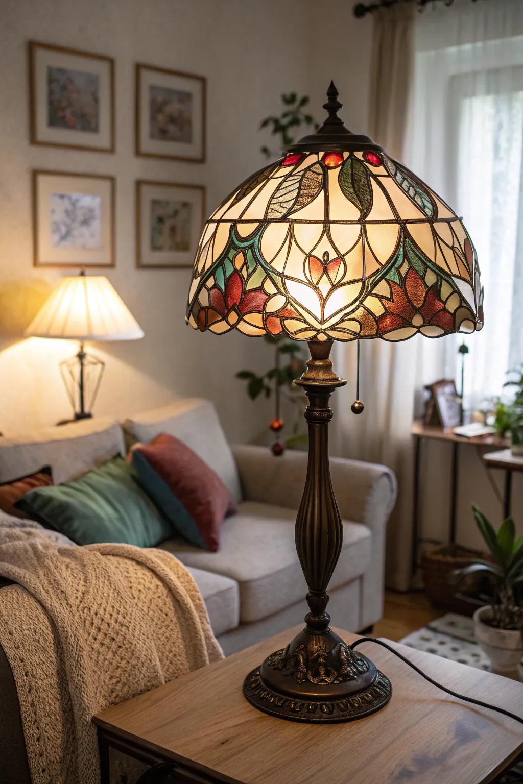 Stained glass lampshades add a warm and artistic glow to any space.