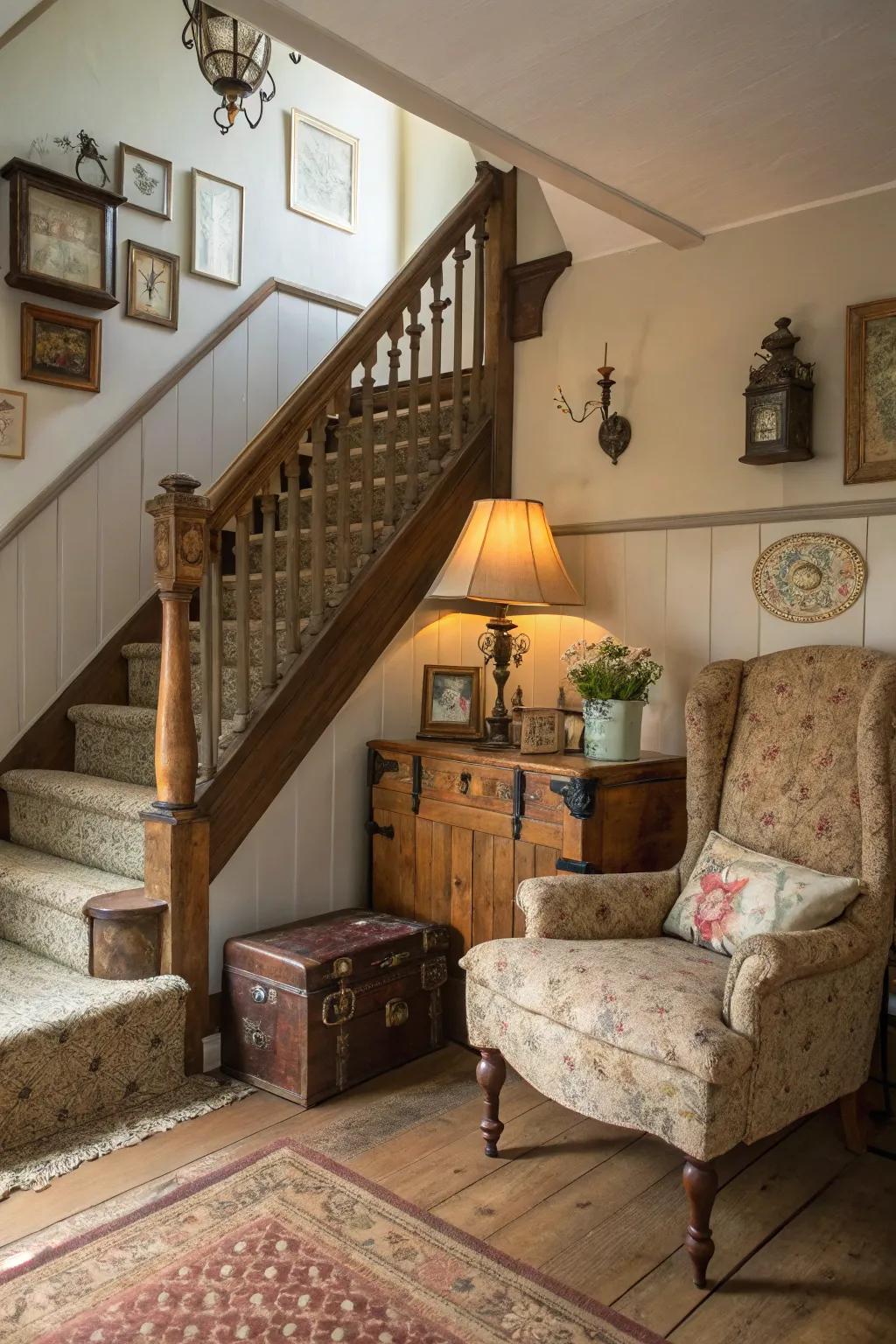 Vintage elements can bring character and charm to your stair landing.
