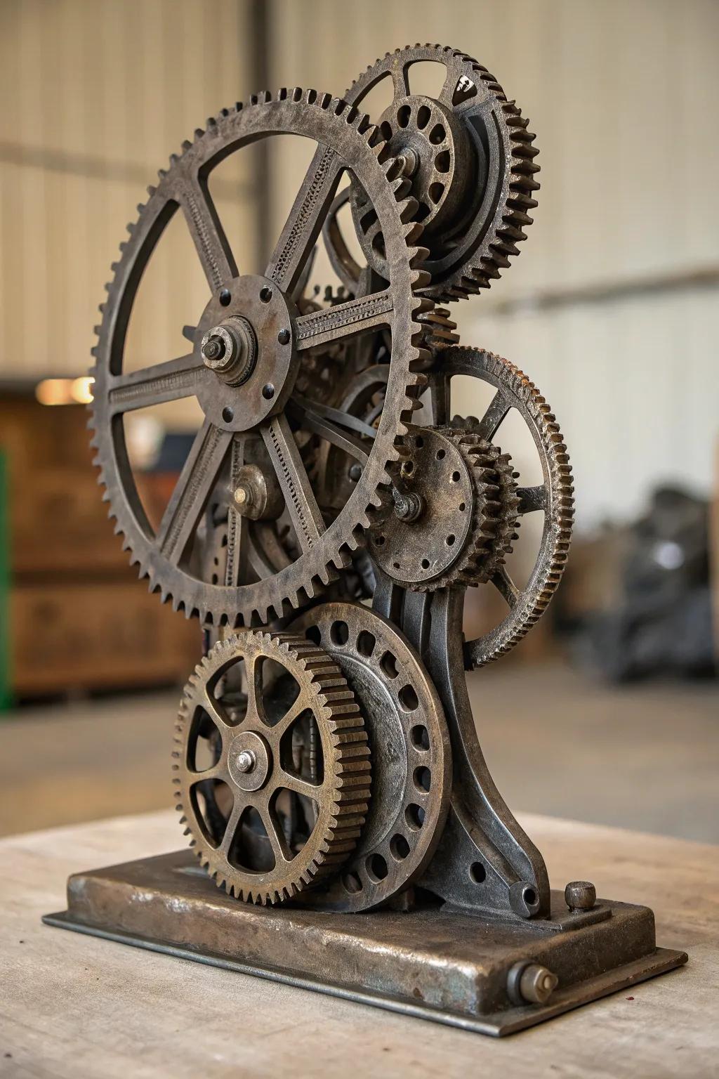 Mechanical sculptures offer a distinctive artistic flair to steampunk spaces.