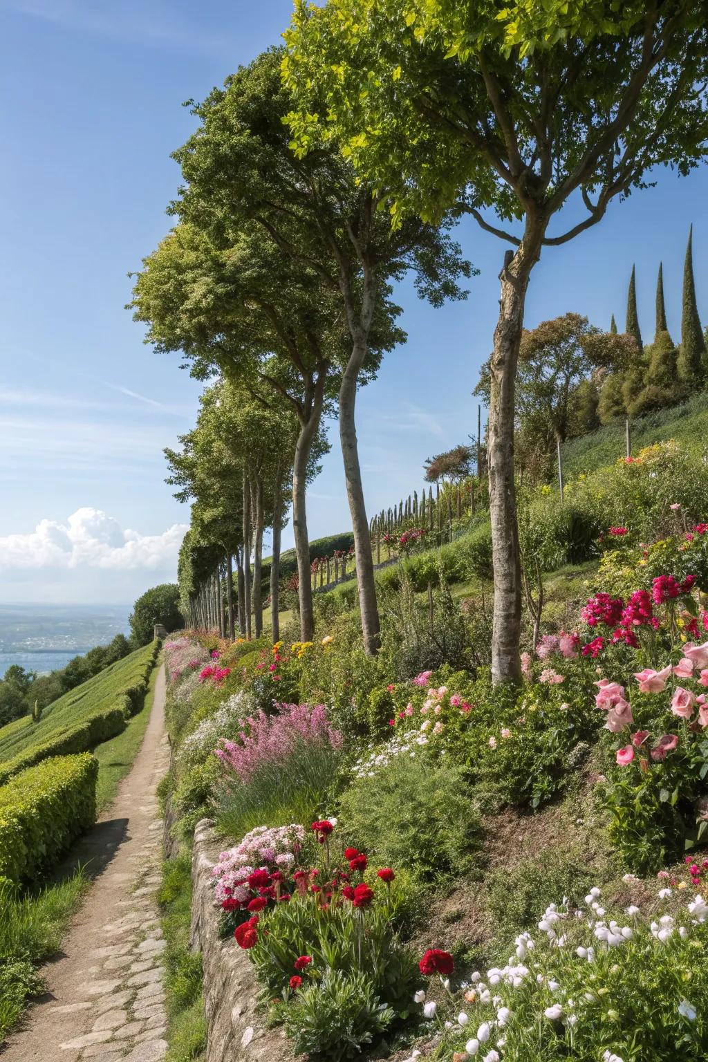 Trees create a natural windbreak and enhance hillside gardens.