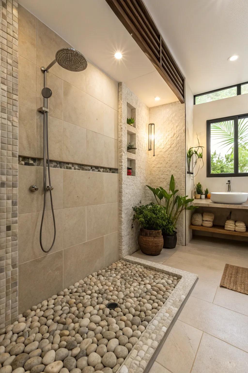 Shingle stones inject a Zen-resembling trace to showering area blueprints.