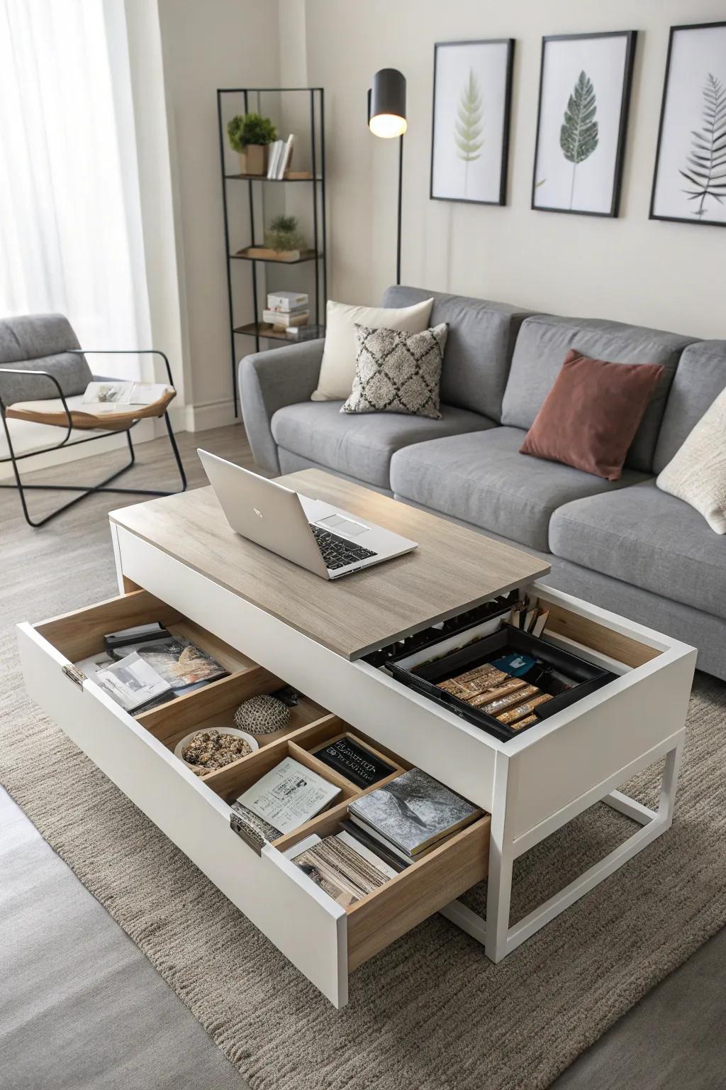 Conceal mess in plain sight with a convertible coffee table.