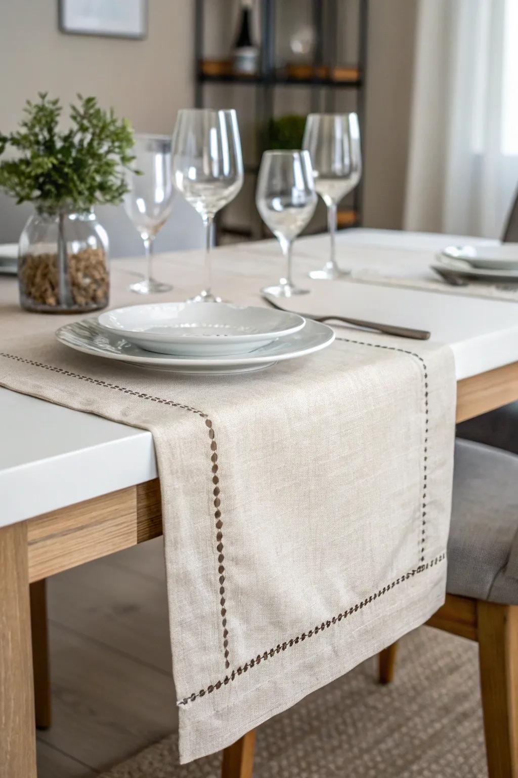 Subdued table runner for a modern and minimalist dining space.
