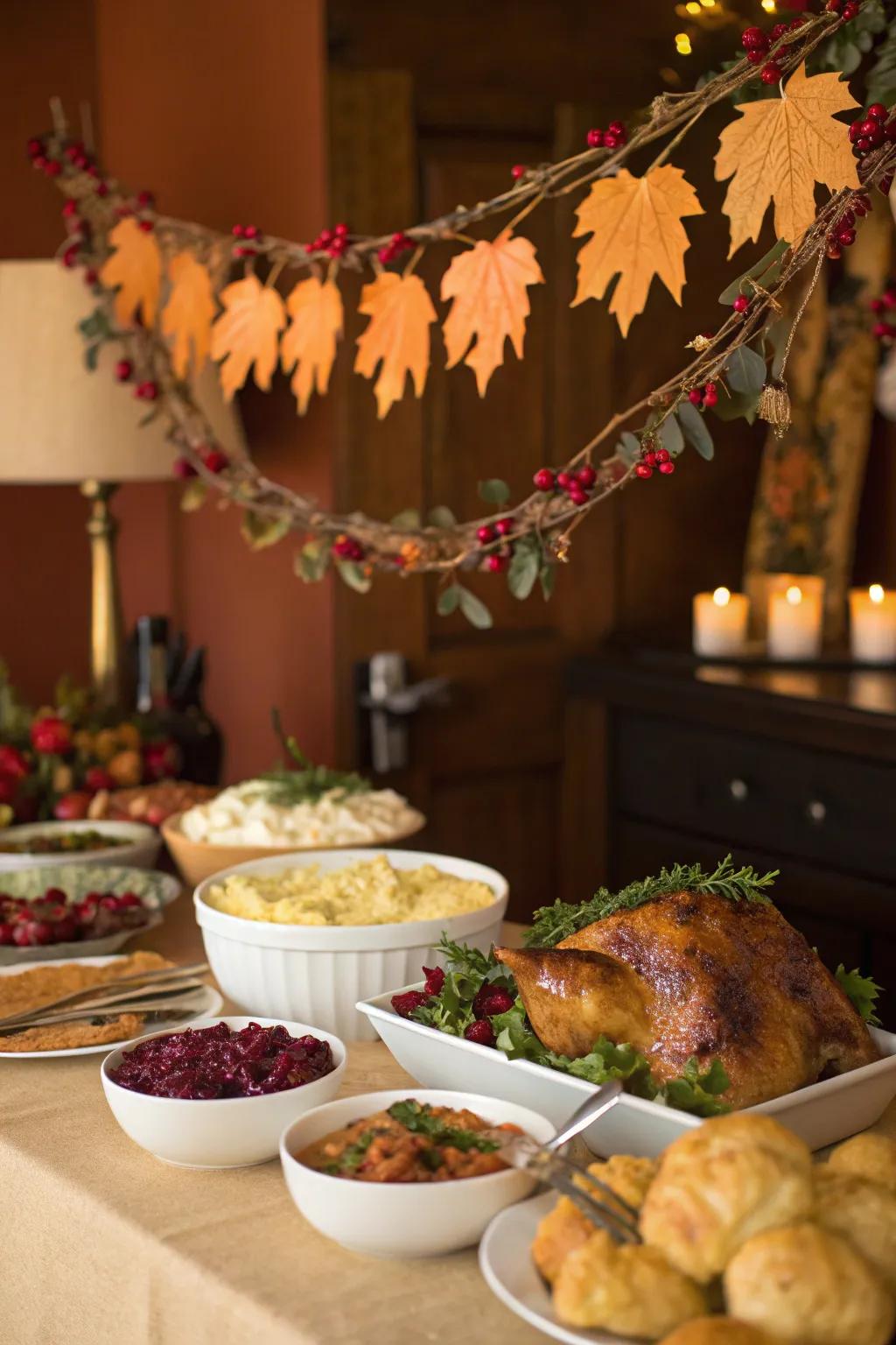 A seasonal backdrop enhances the visual appeal of the buffet.
