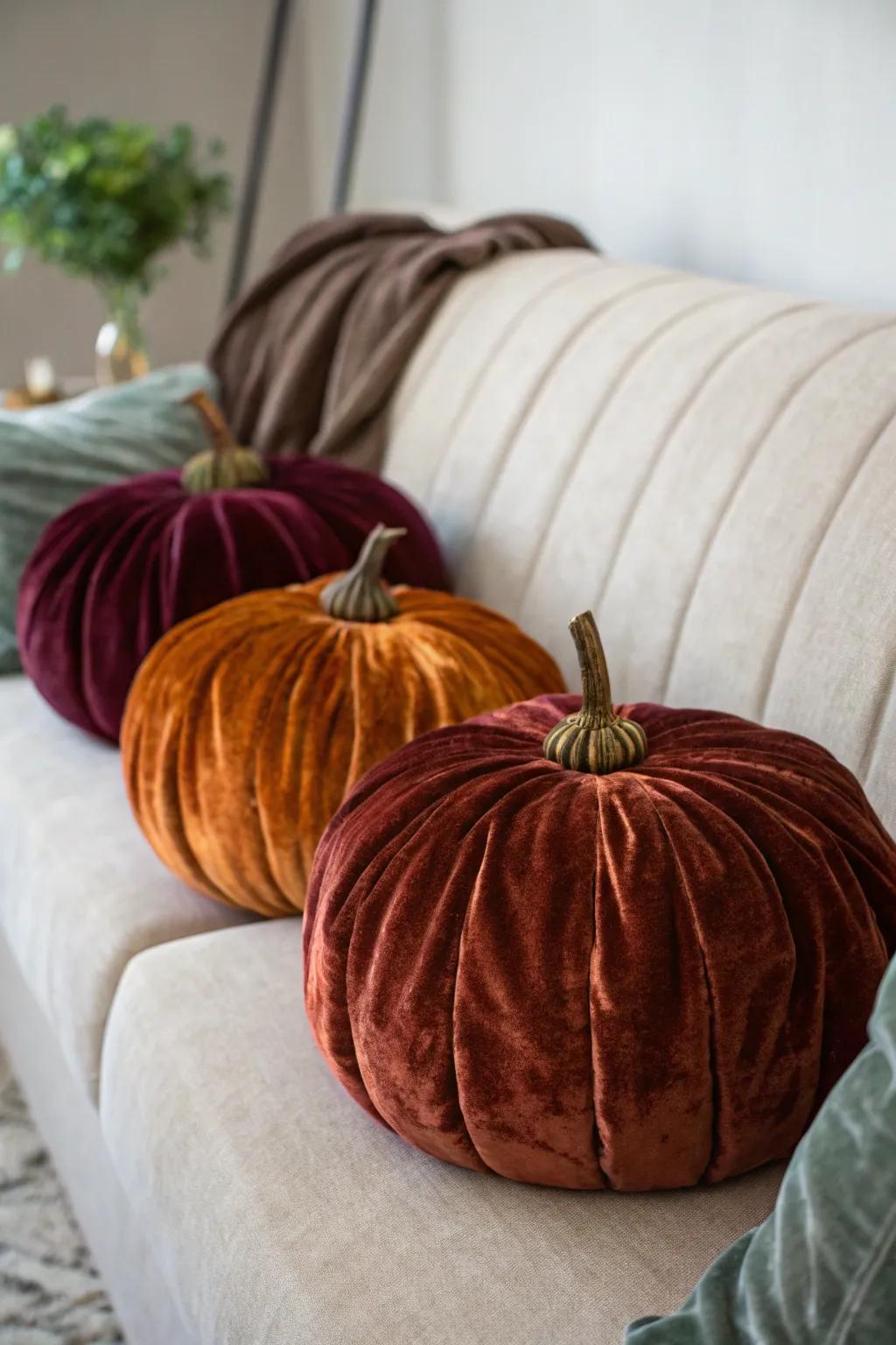 Sumptuous velvet pumpkins for a tactile decor.